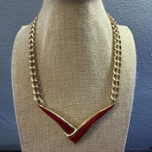 Vintage MONET Red Enamel Gold Tone 1980s 18 Inch Necklace